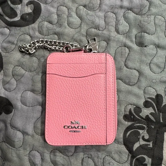 Coach Pink Leather Card Case with Chain - Picture 1 of 2